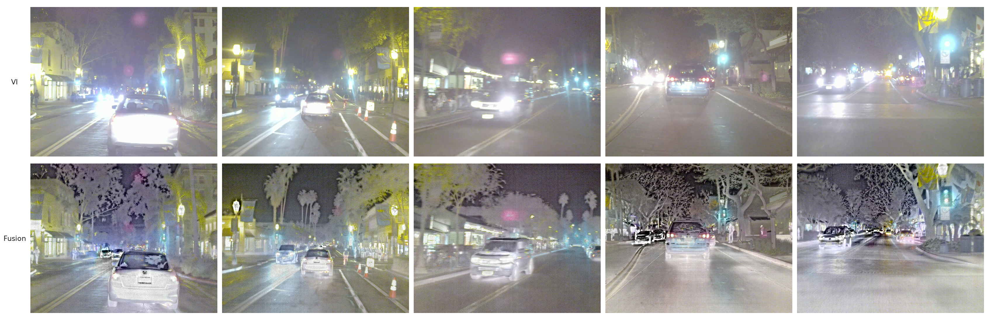 Visible and fused images of FLIR vehicle scenes
